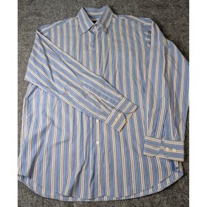 Scott Barber Men's Large Long Sleeve Hidden Button Down Stripe Blue White Maroon